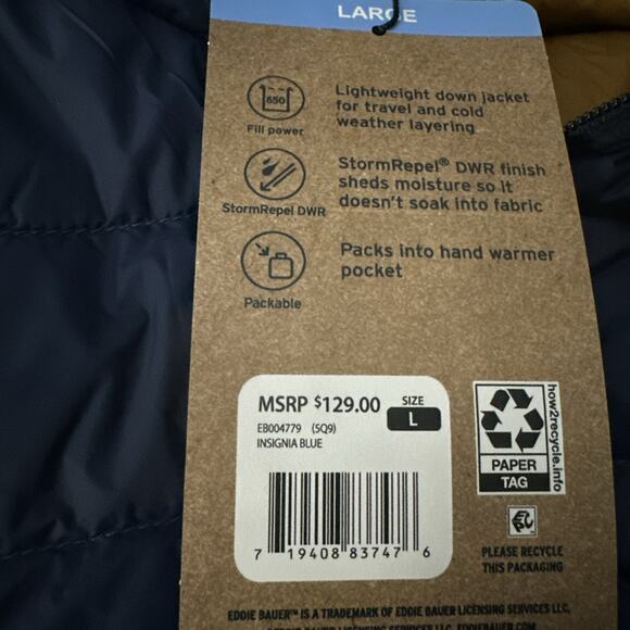 Eddie Bauer Men's Jacket 650 Down Packable Lightweight StormRepel Size Large - Picture 11 of 11